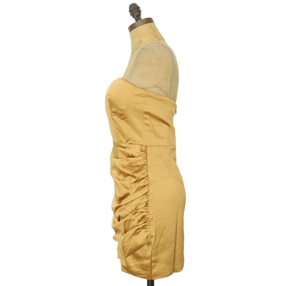 Naked Wardrobe The Statement Strapless Satin Gold Mini Dress S Ruched NWT B69 - Picture 4 of 6